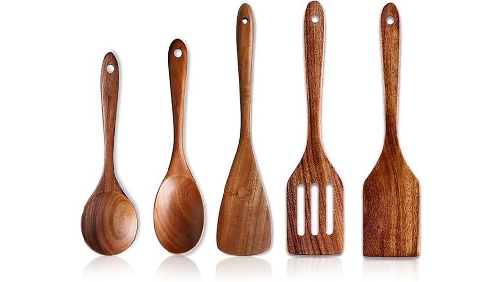 five piece wooden utensil set