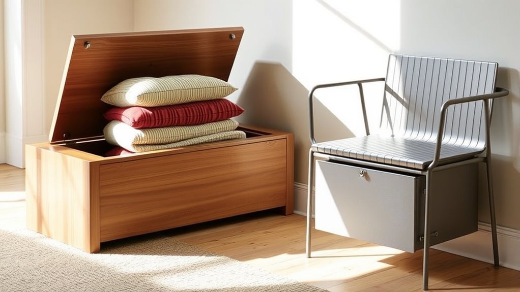 benches serving as storage