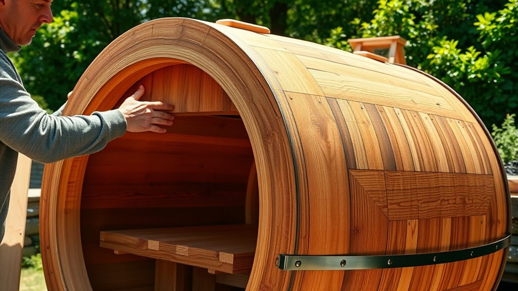 constructing a traditional barrel sauna